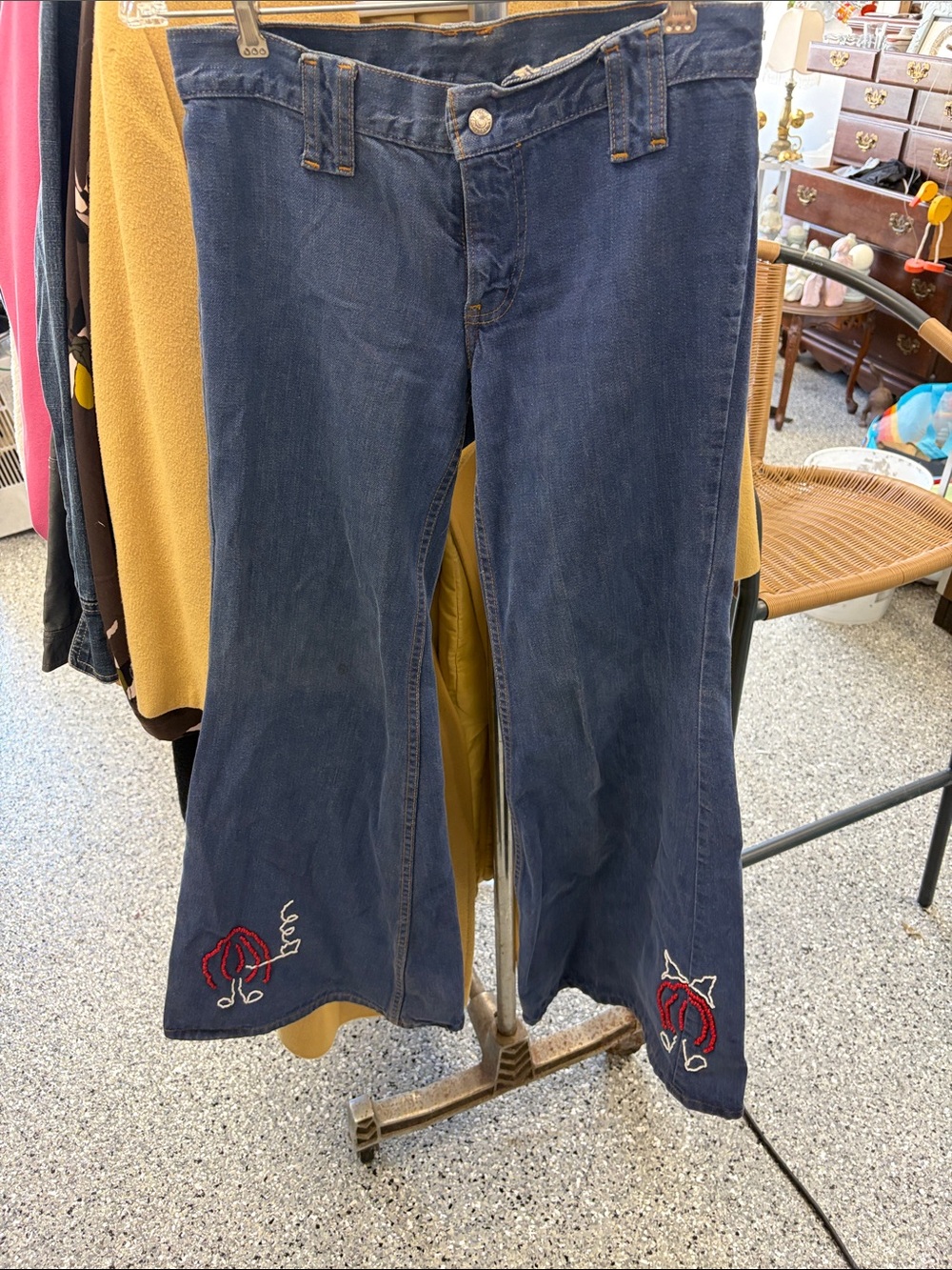 Levi's Navy Bootcut Jeans with Red Embroidered Hems